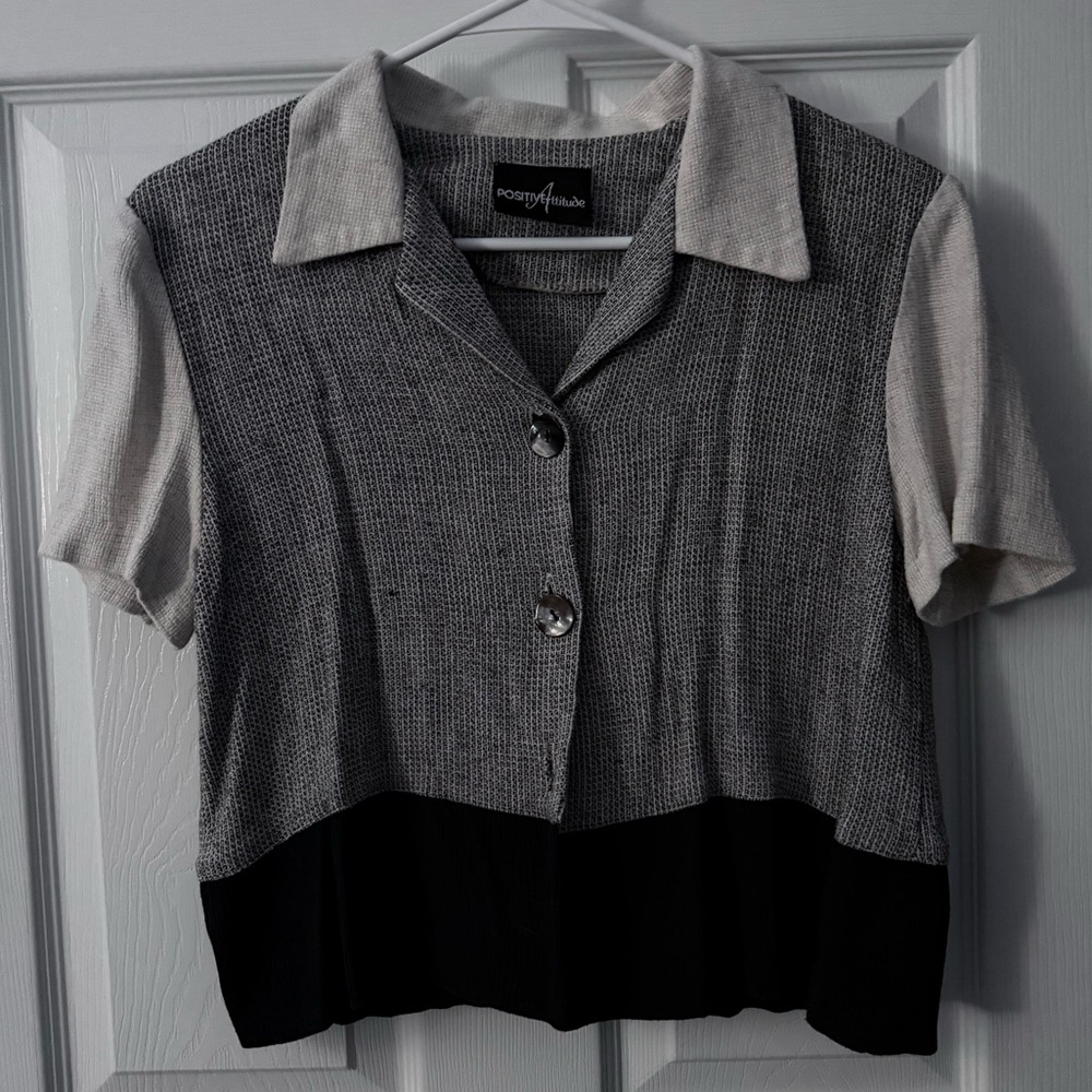 Positive Attitude Women's Black and Gray Button-Down Shirt